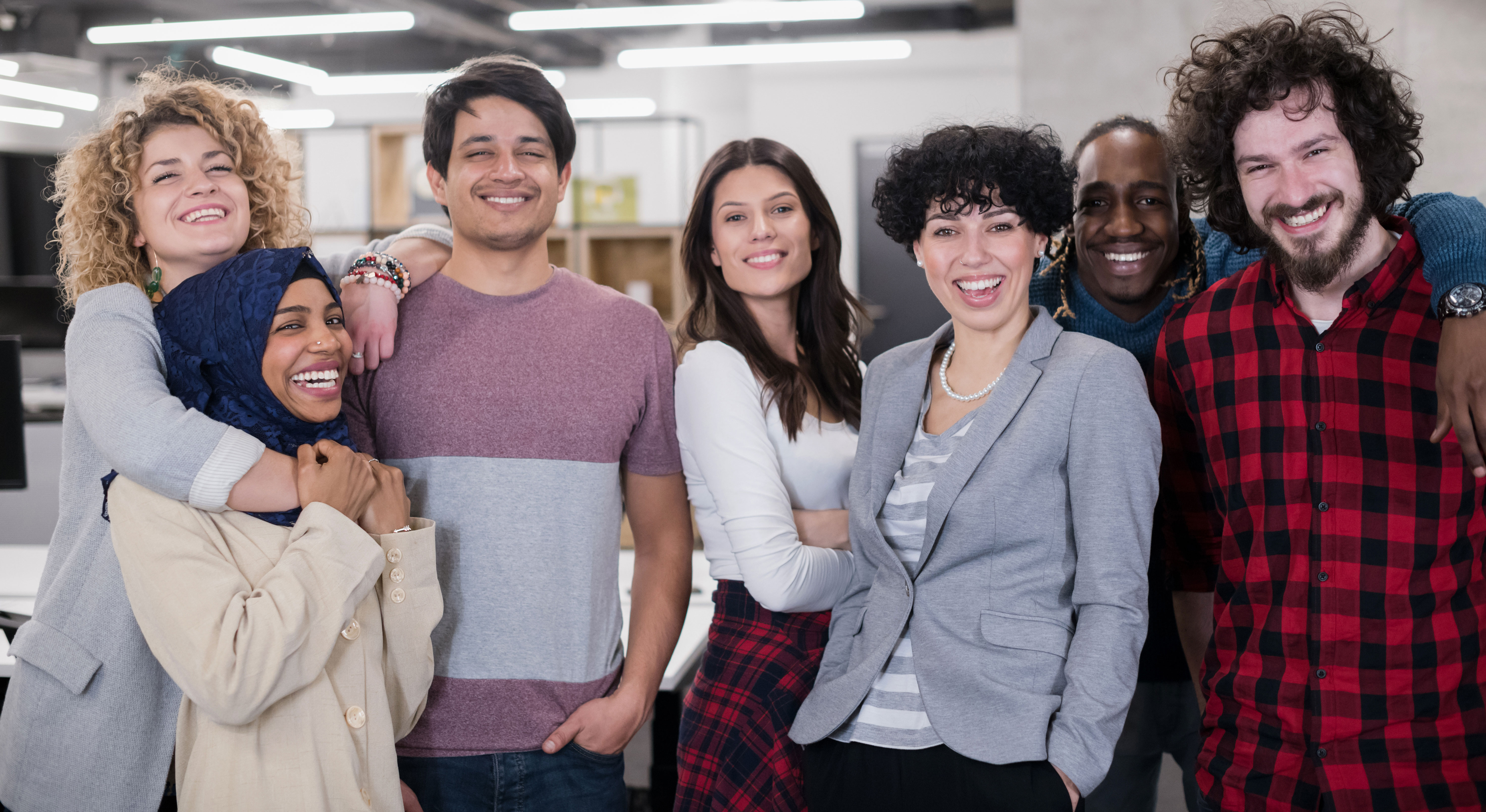 Group of diverse professionals working together.